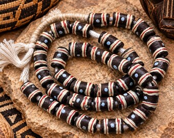 33 Brown African Krobo Glass Beads, Handmade Ethnic Beads, Unique Jewelry Supplies