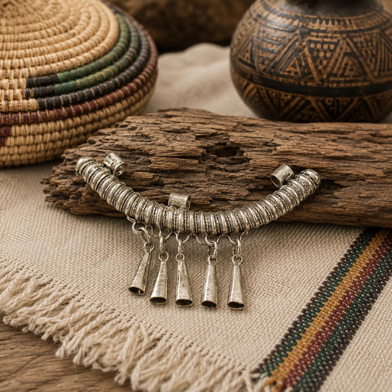 Ethiopian Crescent Pendant, Ethnic Jewelry Supplies, African Pendant (AK68)