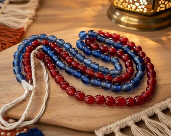 Indonesian Glass Spacer Beads , Ethnic Jewelry Supplies, Java Glass Beads, Red Blue Beads (BK106)