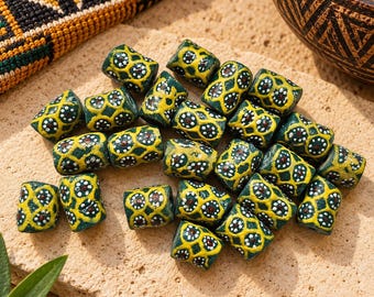 24 Green African Glass Beads 20X16 mm, Krobo Beads , Ethnic Beads, FLOWER BEADS