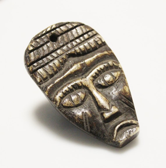 Unique Carved Bone Face Mask Pendant from Africa Tribal Pendant Ethnic Jewelry Supplies AR150