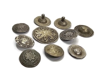 10 Vintage Afghan Embossed Metal Buttons, Kuchi Tribal Buttons  (BK85)