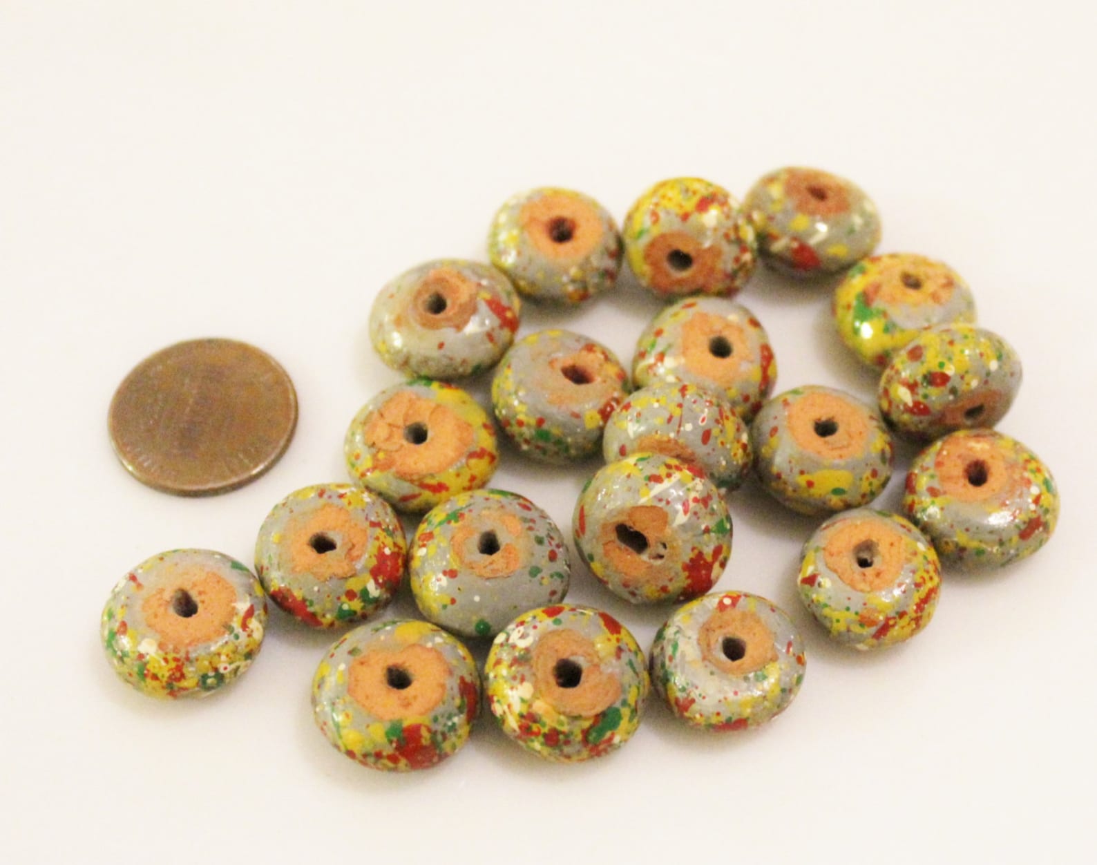 20 Artisan African Clay Beads Colorful Beads Gray Rondelle Etsy