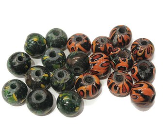 Colorful India Trade Beads, Ethnic Beads for jewelry making, Green Orange Glass Beads (AZ796)