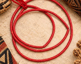 Red African Vulcanite Beads 4mm 35" Strand, Heishi Beads, Ethnic Beads (I-159)