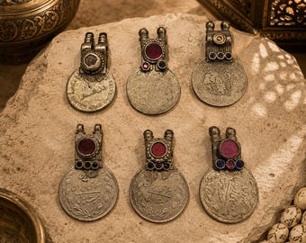 Vintage Afghan Coin Pendants, Ethnic Jewelry Supplies, Rustic Coin Pendants