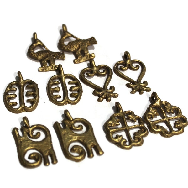 African Adinkra Brass Charm Pendant 5 Pairs (AZ63)