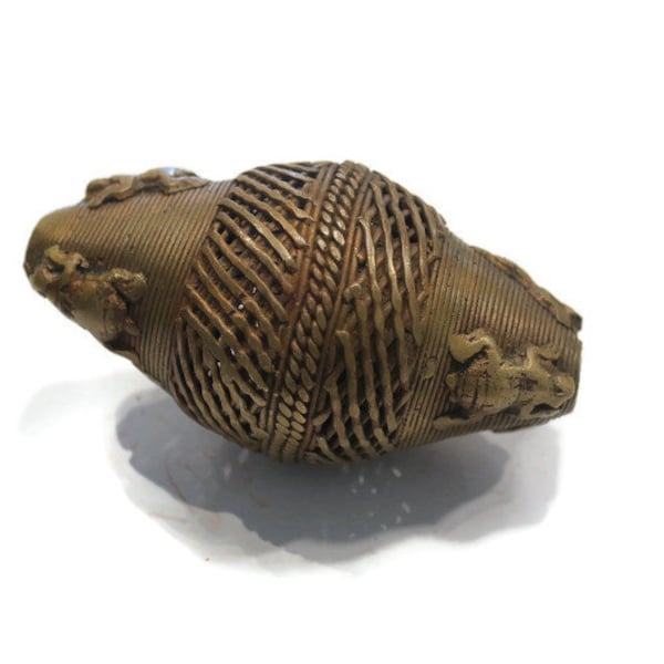 Huge African Turtle Brass Bead 107x50 mm, Ethnic Focal Beads, Tribal Jewelry Supplies (AZ715)