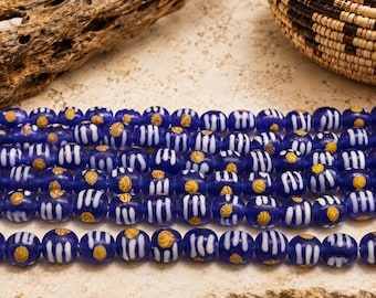 Matte Blue Indonesian Glass Beads, Lampwork Artisan Beads (W81)