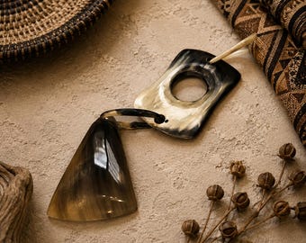 Unique Large African Horn Pendant, Ethnic Pendant, Jewelery supplies, statment pendant