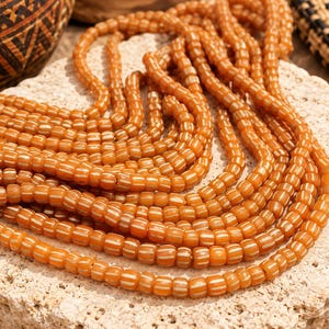 Striped Orange Indonesian Seed Beads, Ethnic Jewelry Supplies, Java Glass Beads