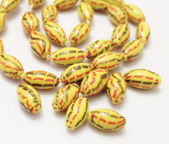 Yellow African Glass Beads 10 Unique Beads Ethnic Jewelry | Etsy