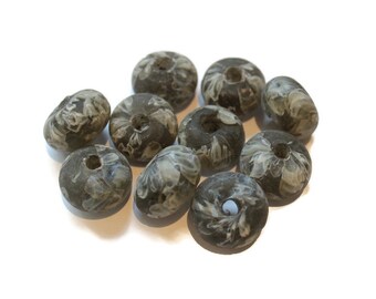 Gray Flower Rondelle Lampwork Beads Handmade in India (AZ809)