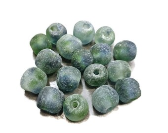 Large African Recycled Glass Beads – Clear, Blue & Green – Eco-Friendly Handmade Ghana Beads for Jewelry Making (BK240)