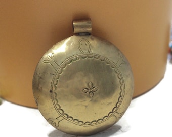 African Brass Turtle Pendant 77x69 mm, Big bold brass amulet  (AZ716)