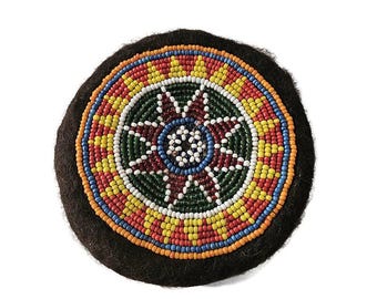Big bold Vintage Afghan Beaded Patch 12 cm, Wall decoration, ethnic wall hangings (BL2)