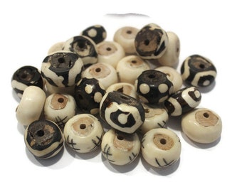 27 African Bone Bead Assortment, Black and White Large Ethnic Beads,Jewelry Supplies (AZ765)