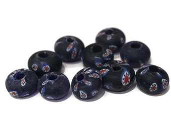 Unique Cobalt Blue Rondelle Lampwork Beads Handmade in India (AZ794)