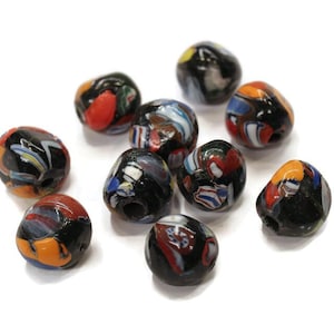 India Trade Beads, Black Speckled Glass Beads, Colorful Trade Beads, Ethnic Jewelry Supplies (BK44)