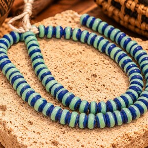 Blue and Turquoise Indonesian Lampwork Glass Beads, Rondelle Beads, Jewelry Supplies