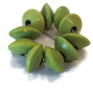 10 Green and Yellow Ethnic Disc Glass Beads- Trade Beads for Jewelry Making- Tribal Jewelry Supplies (AZ354)