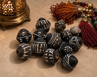 13 Terracotta Beads made in Mali, African Beads,Jewelry Supplies  (BK211)