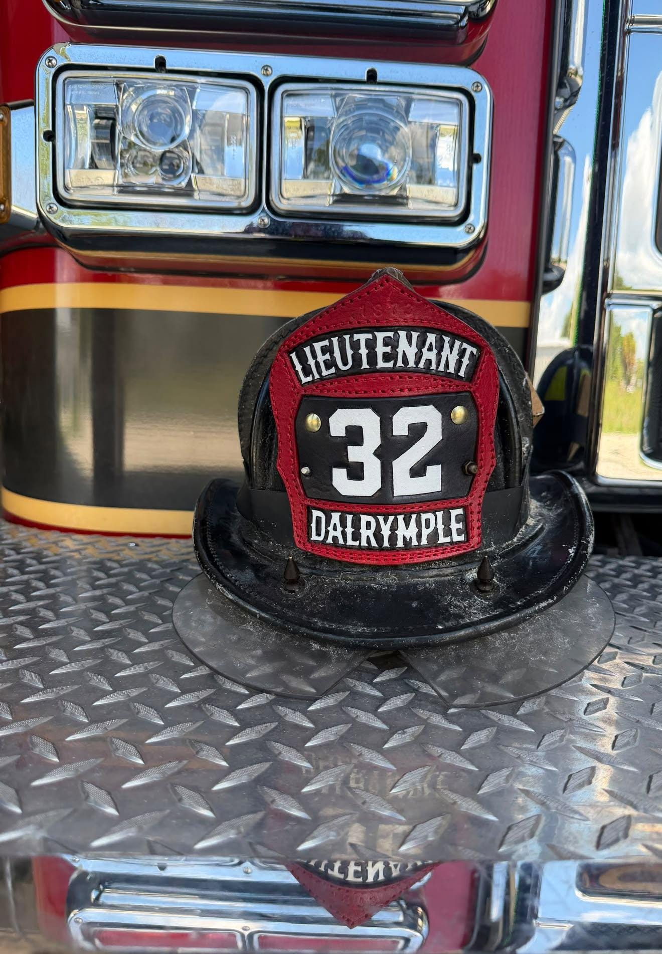 Custom Leather Fire Helmet Shield