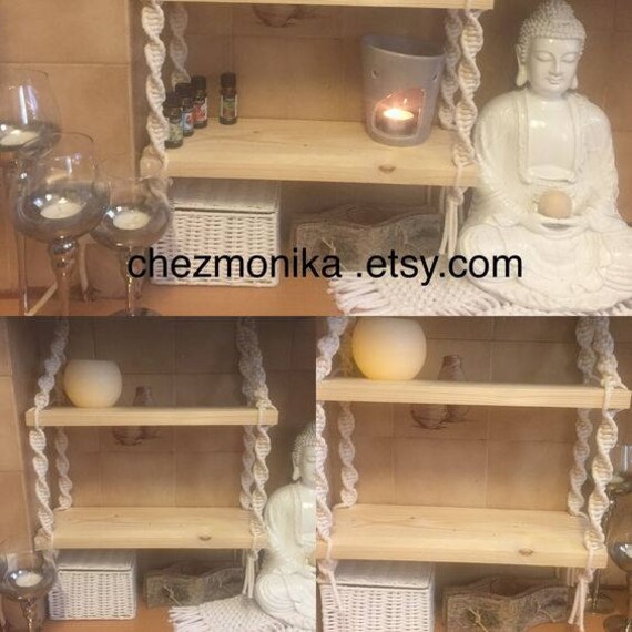 Étagère Fait à La Main en Corde Coton et Bois Naturel