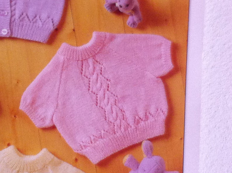 UK/EU SELLER pdf Modern Baby 4-ply Knitting Pattern Cardigan Long/Short Sleeve Sweater 3-for price of one. Lacey & cable. Stylecraft 4848 image 3