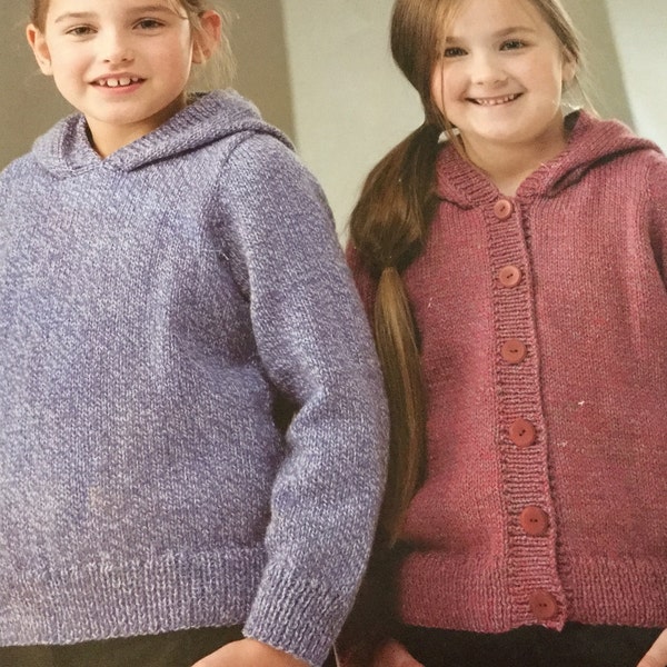 UK/EU SELLER Vintage pdf Kids knitting pattern Pullover Hoody Buttoned Hoody Cardigan St.St. Easy Knit Chest 22-32”(56-81cms) Double Knit