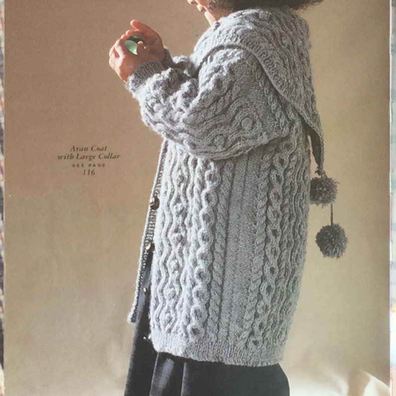 SPECIAL OFFER. Vintage pdf knitting pattern Childs Aran Coat with Large Collar & Pom Poms. Fits age 2/3 Chest 26.752968-74cms Advanced image 7