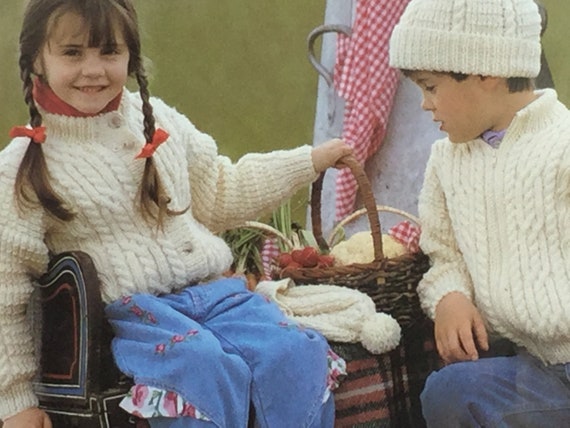 Uk Eu Seller Vintage Pdf Knitting Pattern Childs Infants Teens Aran Buttoned Zippered Cabled Jackets Bobble Hat Chest 24 34 60 85cms