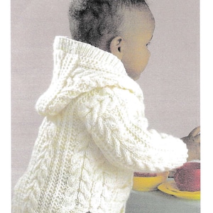 SPECIAL OFFER pdfVintage Knitting Pattern Snuggly Aran Jacket/Cardigan with collar or hood, pockets & side vents. Fits age 3mths to 8 years.