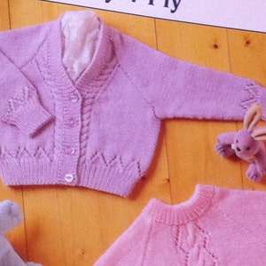 UK/EU SELLER pdf  Modern Baby 4-ply Knitting Pattern Cardigan Long/Short Sleeve Sweater 3-for price of one. Lacey & cable. Stylecraft 4848