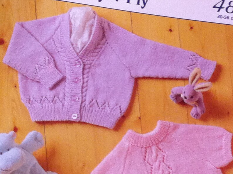 UK/EU SELLER pdf Modern Baby 4-ply Knitting Pattern Cardigan Long/Short Sleeve Sweater 3-for price of one. Lacey & cable. Stylecraft 4848 image 1