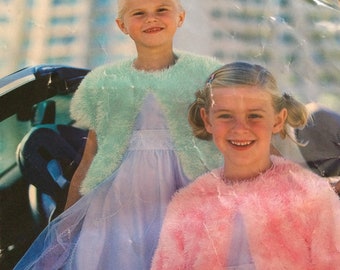 UK/EU SELLER Vintage pdf knitting instructions Funky Fur Bolero Long/Short Sleeved Cardigans Fashion Party Fits 1-12yrs 22-32”(56-81cms)