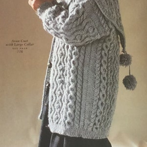 SPECIAL OFFER. Vintage pdf knitting pattern Childs Aran Coat with Large Collar & Pom Poms. Fits age 2/3 Chest 26.752968-74cms Advanced image 4