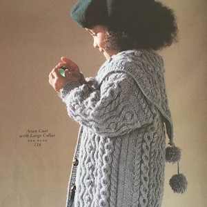 SPECIAL OFFER. Vintage pdf knitting pattern Childs Aran Coat with Large Collar & Pom Poms. Fits age 2/3 Chest 26.752968-74cms Advanced image 6