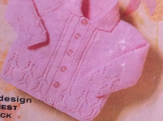 Uk Eu Seller Vintage Pdf Baby Knitting Pattern For Cardigan Jacket With Collar Bonnet With Lacy Borders Peter Pan P74 Fits 20 22 Chest