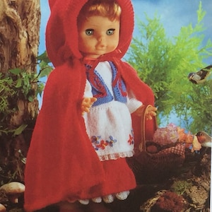 UK/EU SELLER Vintage pdf Dolls Knitting Pattern Red Riding Hood Outfit. Teddy Bear Hat Shawl Dbl Knit & 4ply Doll Height 16-24"(40-60cms)