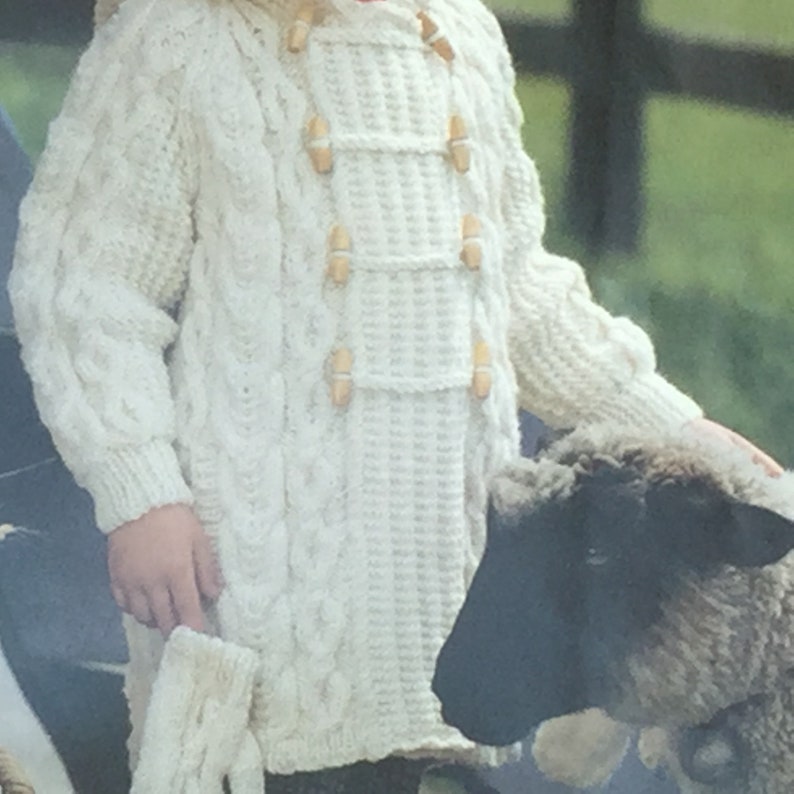 UK/EU SELLER Vintage Pdf Knitting Pattern Childrens Aran Duffle Coat