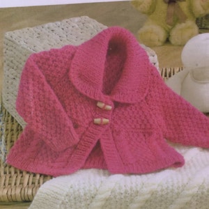 UK/EU SELLER pdf Knitting Instructions Aran Baby Blanket, Jacket with collar, toggles & Hat. Chest 14-22" (36-56cms) 0-3yrs.