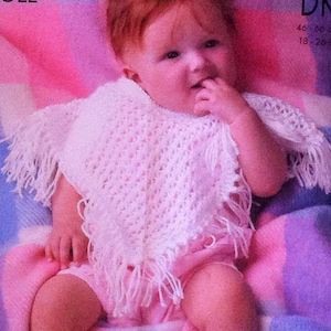 UK/EU SELLER Girls/Babies Poncho pdf knitting instructions King Cole 2779 Chest 46-66cms (18-26&quot;) Choice of 3 designs. Double knitting wool.