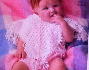 VENDEDOR DE REINO UNIDO/UE Poncho para niñas/bebés, instrucciones de tejido en PDF, King Cole 2779 Pecho 46-66 cm (18-26") Elección de 3 diseños. Lana de doble punto.