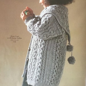 SPECIAL OFFER. Vintage pdf knitting pattern Childs Aran Coat with Large Collar & Pom Poms. Fits age 2/3 Chest 26.752968-74cms Advanced image 1