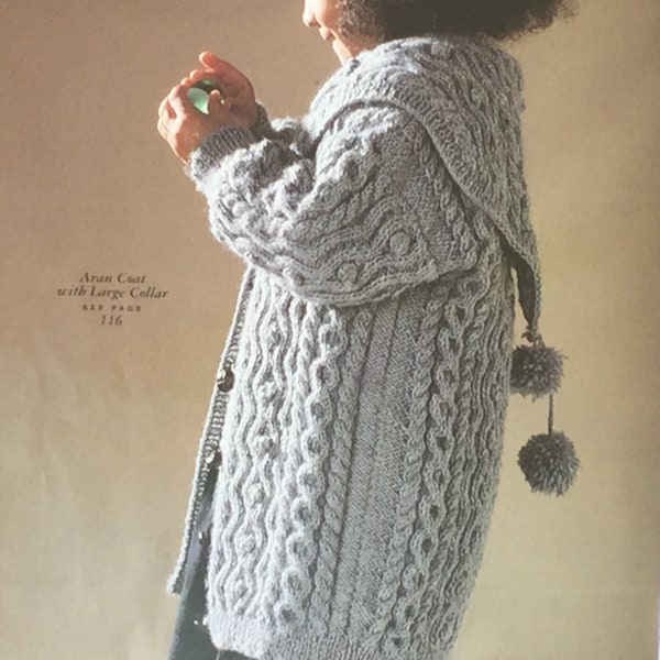 SPECIAL OFFER. Vintage pdf knitting pattern Childs Aran Coat with Large Collar & Pom Poms.  Fits age 2/3 Chest 26.75"-29"(68-74cms) Advanced