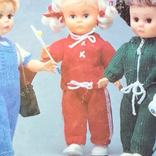 UK/EU SELLER Vintage pdf dolls knitting pattern Tracksuit, Tracksuit Suit with zipper Dungarees & Jumper D K. Fits 14" Doll.