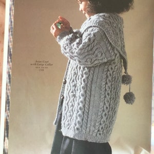 SPECIAL OFFER. Vintage pdf knitting pattern Childs Aran Coat with Large Collar & Pom Poms. Fits age 2/3 Chest 26.752968-74cms Advanced image 5