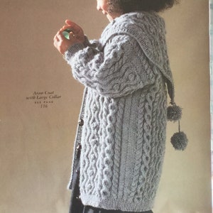 SPECIAL OFFER. Vintage pdf knitting pattern Childs Aran Coat with Large Collar & Pom Poms.  Fits age 2/3 Chest 26.75"-29"(68-74cms) Advanced