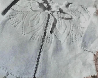 UK/EU SELLER Vintage Knitting Pattern Choice of 3xMatinee Coats in delicate designs in Beehive baby wool made up on size 10mm needles. 0-9mn